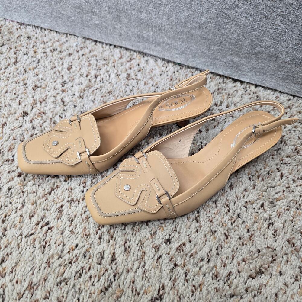 TOD'S LOAFER SLINGBACK LEATHER PUMPS, SIZE 6 - Picture 3 of 10
